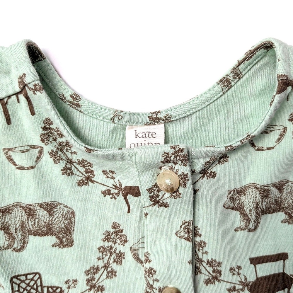 Kate Quinn Goldilocks Dress Organic Cotton Mint Green Brown Bears & Chairs 6-12M - Picture 5 of 10